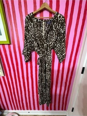 Roaman's Brown and Cream Animal-Print Maxi Dress